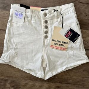Angels White High-Waist Button-Fly Denim Shorts